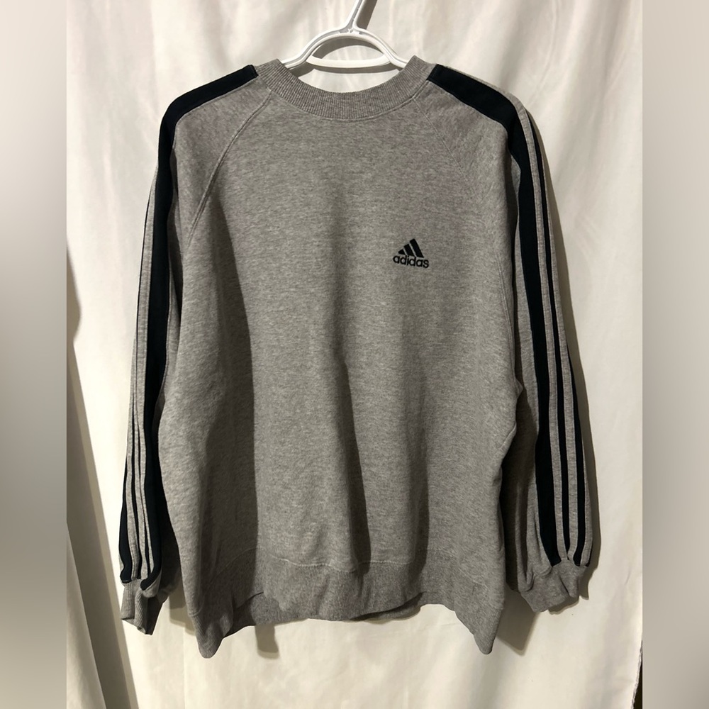 90s Vintage Adidas Men’s Grey Long-sleeve Sweatshirt
